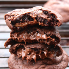 Nutella and Salted Caramel Stuffed Dark Chocolate Cookies