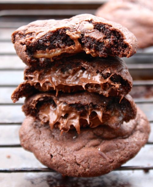 Nutella and Salted Caramel Stuffed Dark Chocolate Cookies - Hot ...