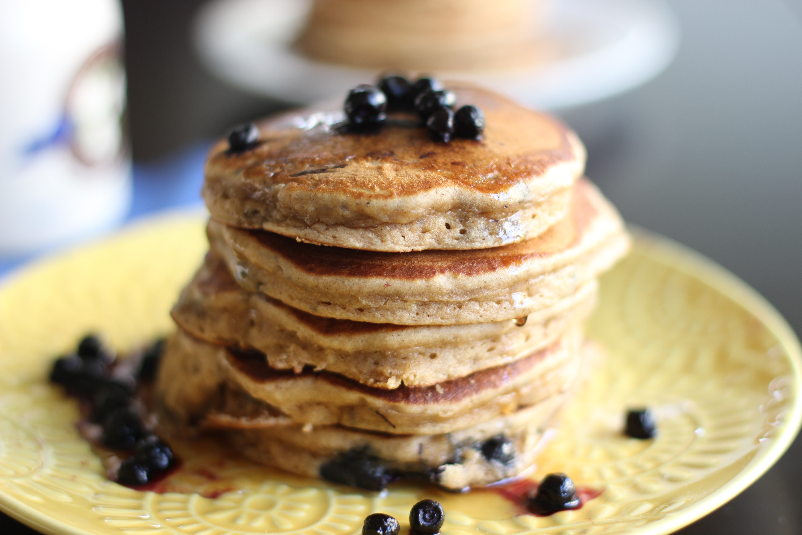 Fluffy and Healthy Whole Wheat Blueberry Pancakes.