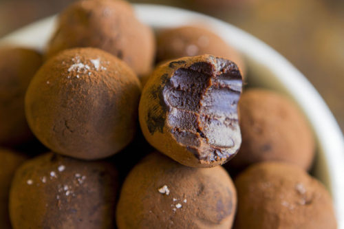 Salted caramel and whisky infused chocolate truffles. Bound to please just about anyone! #hotchocolatehits #chocolate