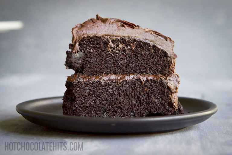 a slice of dark, decadent vegan chocolate cake