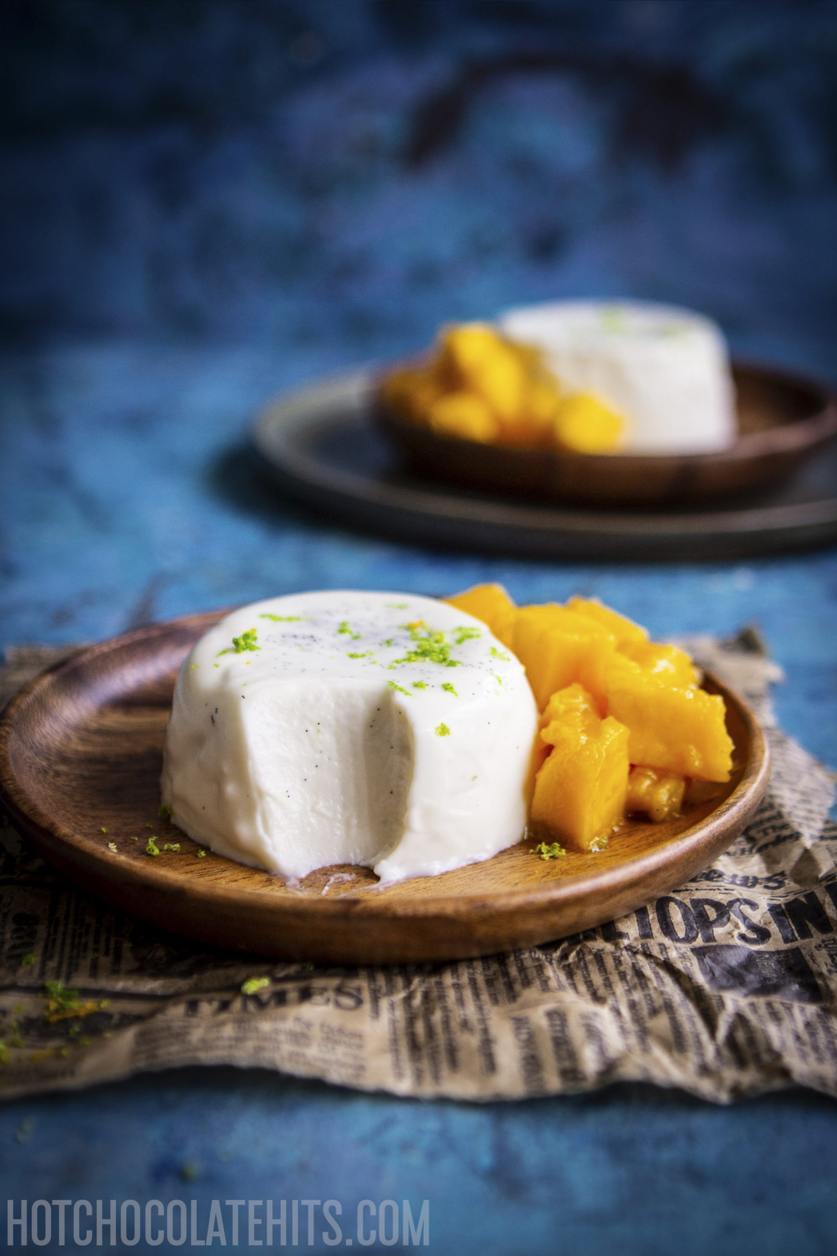 coconut panna cotta with lime and mango