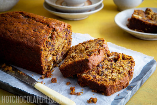 a photograph of the date and nut loaf cake